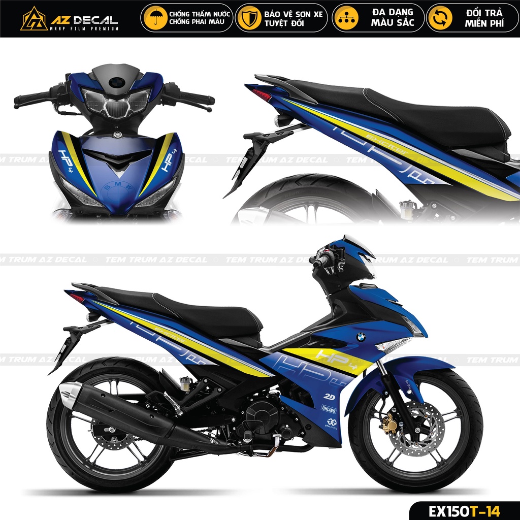 Tem Trùm Exciter 150 Mẫu HP4 Chìm Nổi | EX150T-14 | Decal Chế Dán Ex 150 Đẹp Màu Đen, Trắng, Xanh GP