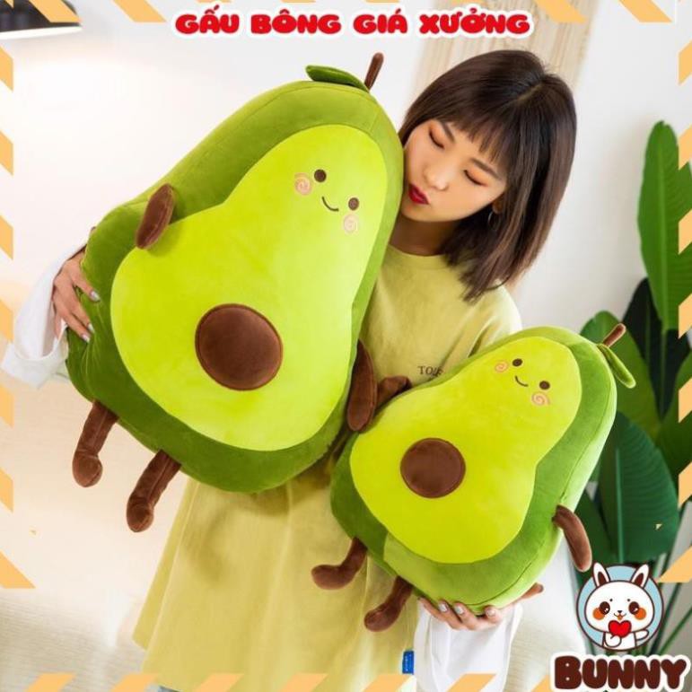 Gấu Bông Trái Bơ Dài Đội Nón Tay Thỏ Size 80cm/1m2 - Gối Ôm Trái Bơ Dài Đội Nón