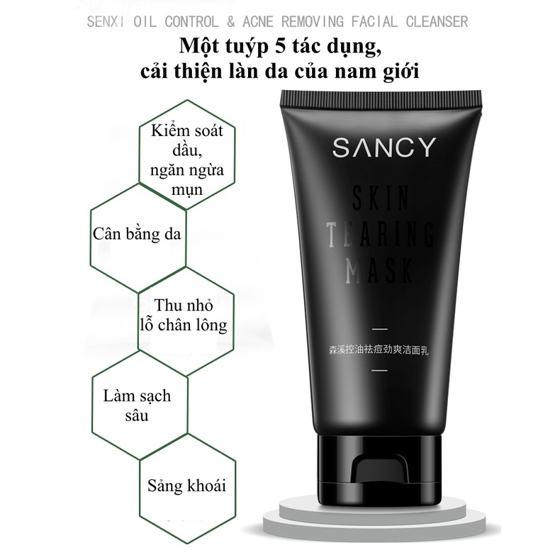 Sữa rửa mặt cho nam SANCY sạch sâu giảm mụn, kiềm dầu, dưỡng ẩm và giữ ẩm cho da, sáng da, thu nhỏ lỗ chân lôngSPT110036