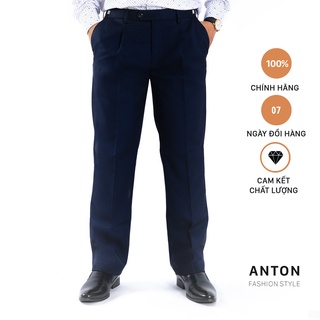  Quần Âu Nam  Công Sở Trung Niên Thương Hiệu Anton Dáng Rộng Xếp Ly Màu Xanh Than Mã QA103 