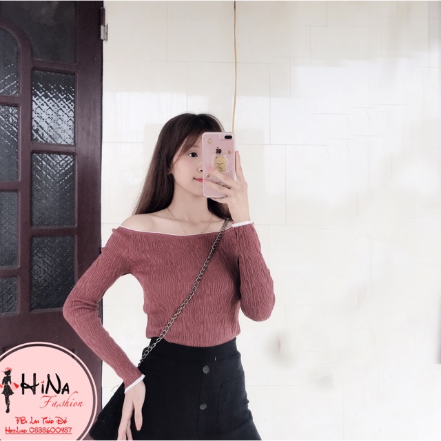 Áo trễ vai dài tay zara