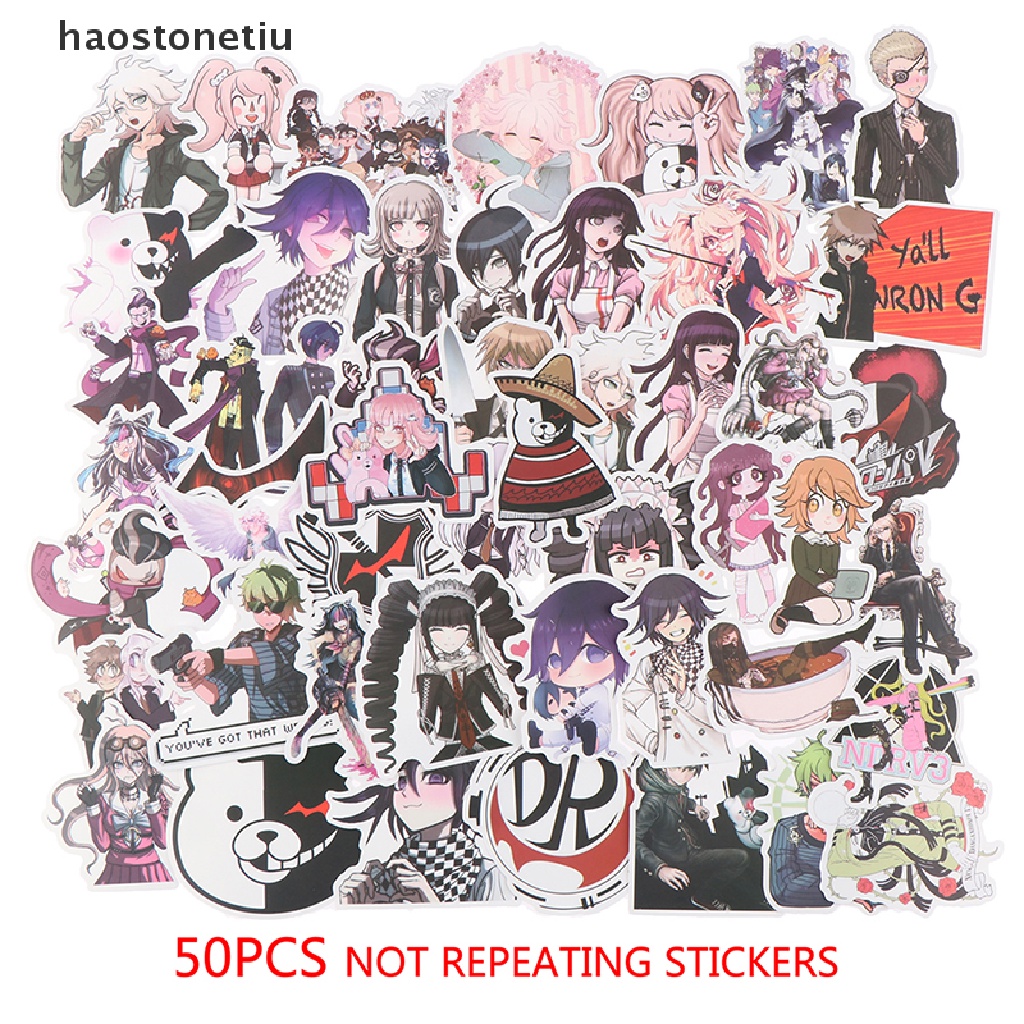 Bộ 50 Miếng Dán PVC Chống Thấm Nước Họa Tiết Anime Danganronpa Trang Trí Vali Laptop Ván Trượt