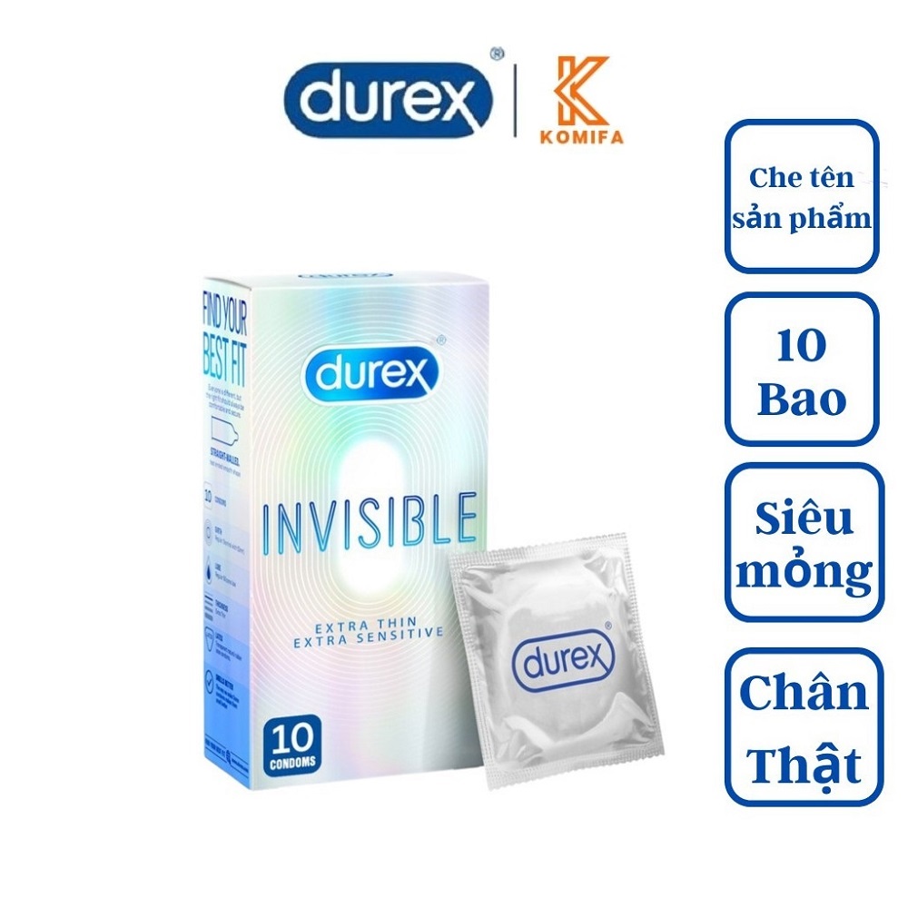 Bao cao su Durex Invisible Extra Thin Extra Sensitive, bao cao cu Durex chính hãng siêu mỏng hộp 10 bao KOMIFA BS40