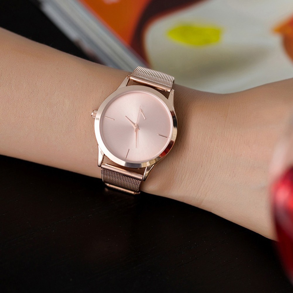 Đồng Hồ Analog Máy Quartz Dây Lưới Thép Không Gỉ Cho Nam Nữ
