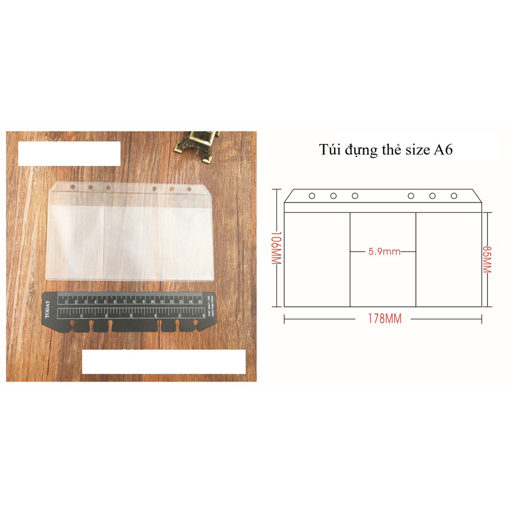 Phụ kiện sổ còng túi zip túi nhựa A5 A6 Be Tiny Stationery