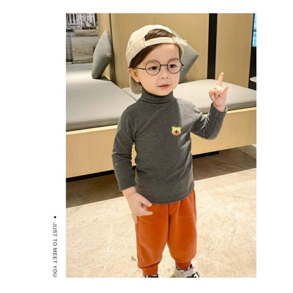 Áo thun giữ nhiệt dài tay cổ lọ 3 phân trẻ em nhiều màu hình ô tô, hình gấu cho bé trai