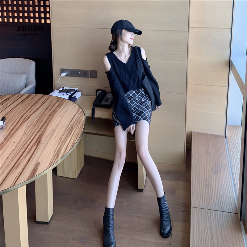 SUXI Áo Dệt Kim Nữ Tay Dài Cổ Chữ V Trễ Vai Thời Trang