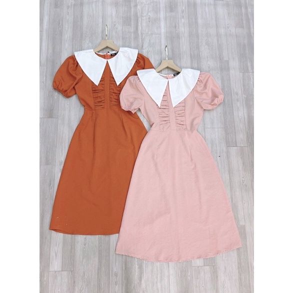 Váy phối cổ trắng rúm ngực xoè cực xinh