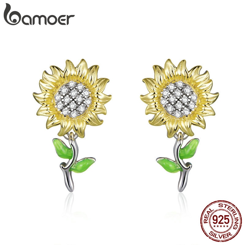 Khuyên Tai Bamoer SCE919 Chính Hãng Bạc 925 Hình Hoa Hướng Dương 2020