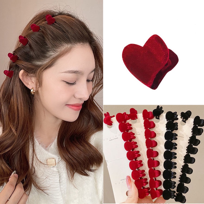 Kẹp Tóc Mini Hình Trái Tim Bằng Nhung Dễ Thương