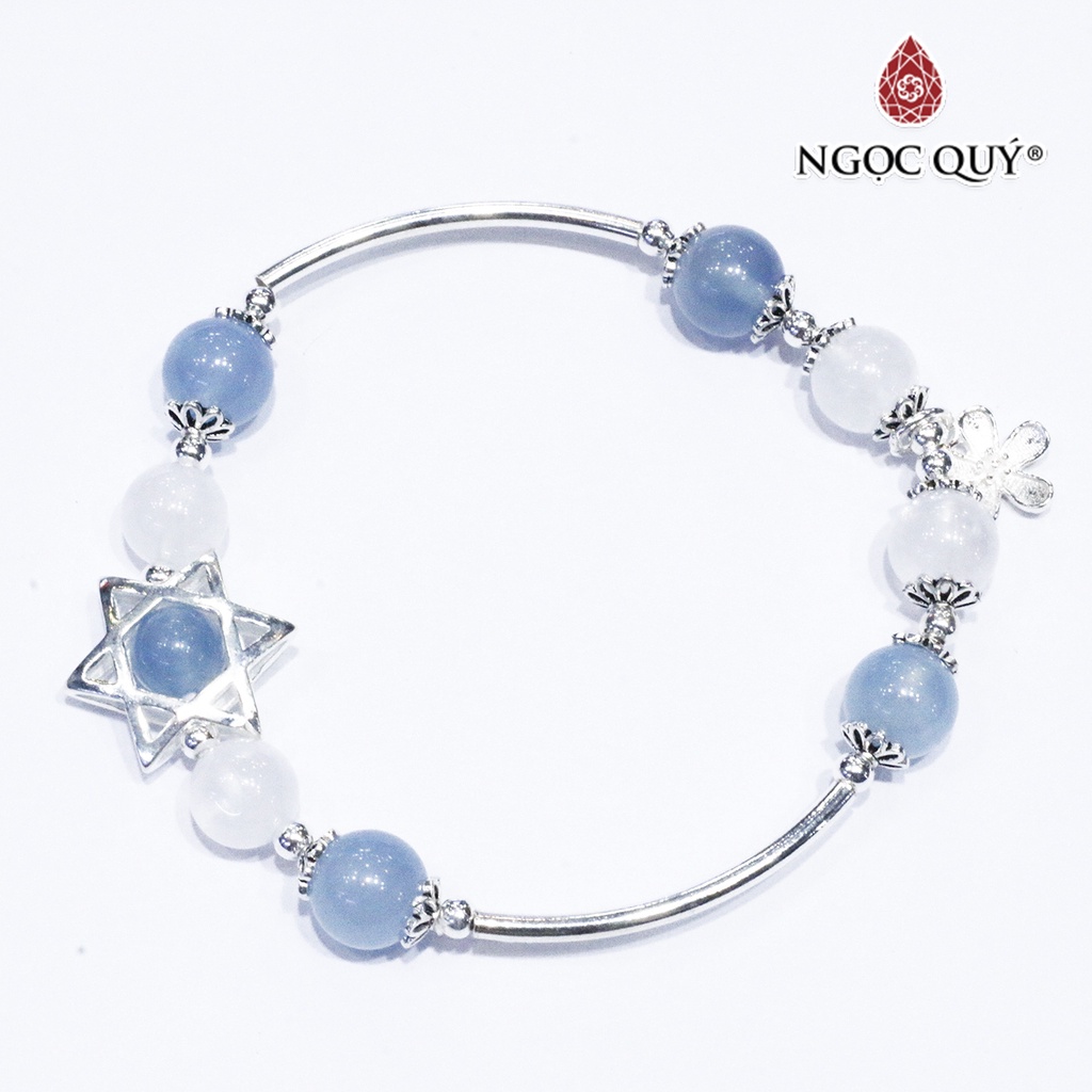 Vòng TA ưu linh trắng phối AQM charm bạc - Ngọc Quý