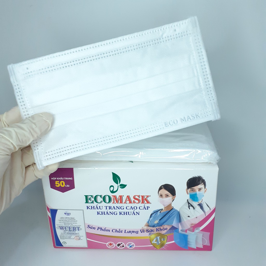 Khẩu trang y tế 4 lớp giấy kháng khuẩn Ecomask hàng công ty Việt Hàn hộp 50 cái (inbox chọn màu)