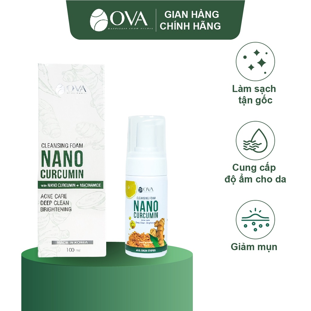 Sữa rửa mặt Nano Curcumin giảm mụn sạch sâu trắng sáng thành phần từ thiên nhiên 100ml