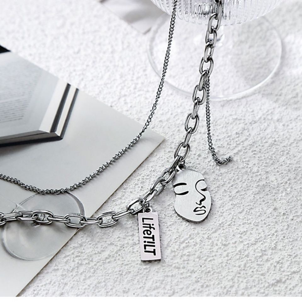 Vòng cổ Hai Lớp Bằng Thép Titan Phong Cách Hip hop Thời Trang Cho Nam Và Nữ