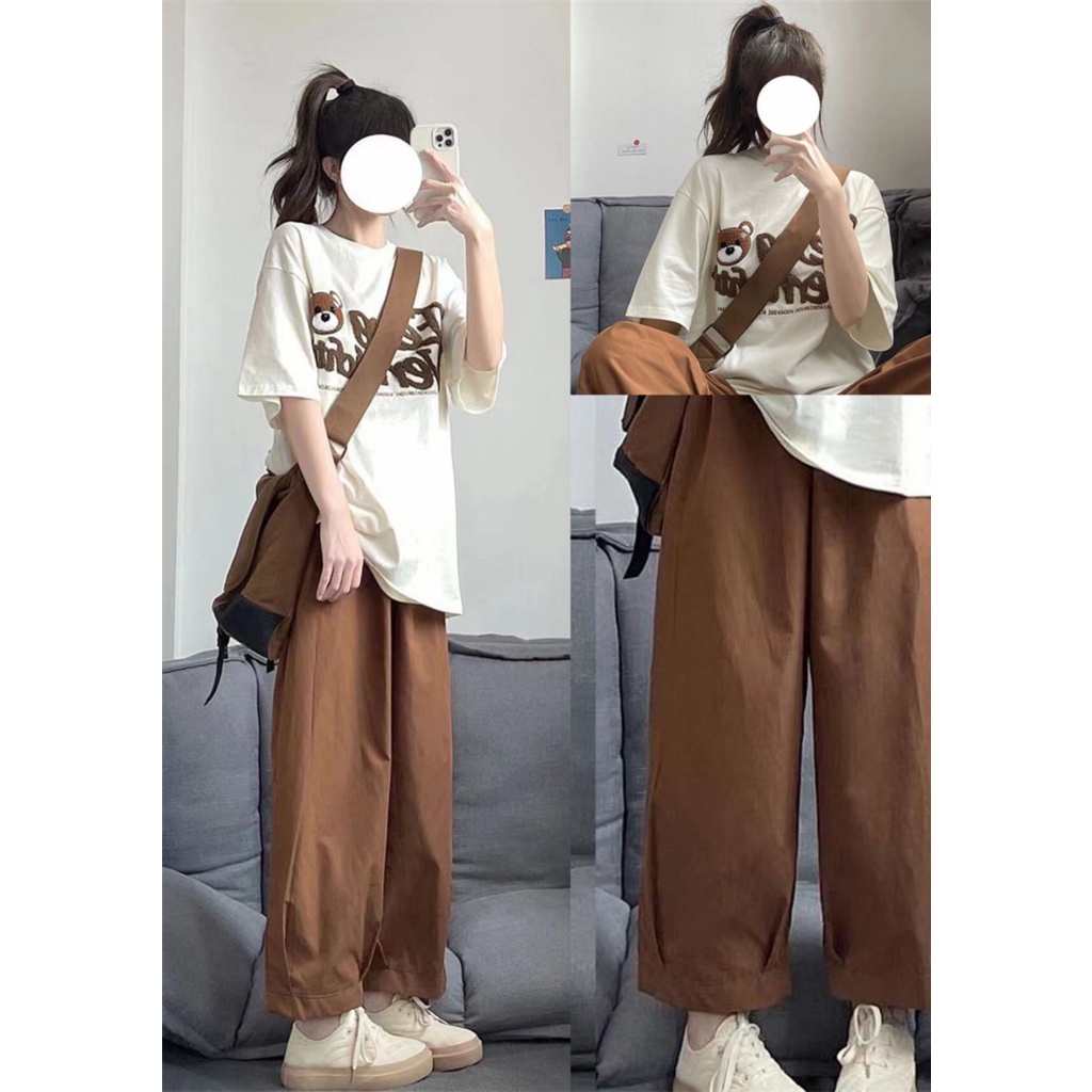 Quần ống rộng Lưng Cao 3 Màu Sắc Lựa Chọn Phong Cách retro Mỹ Cho Nữ