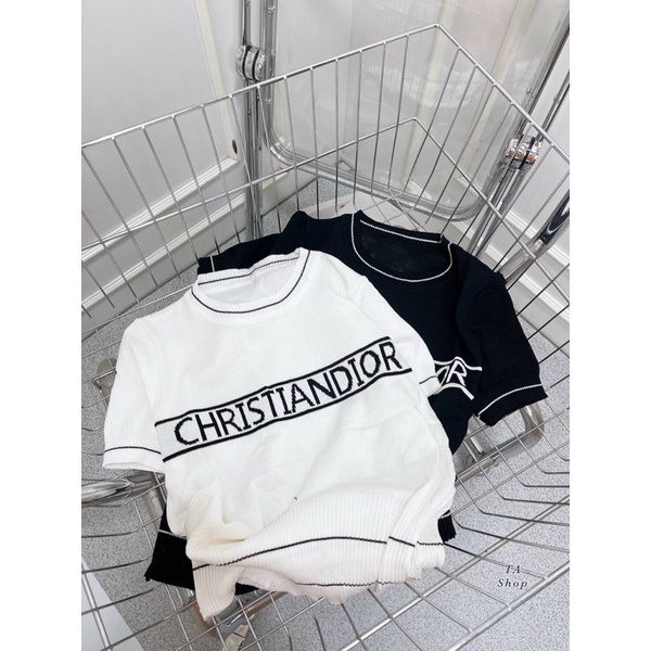 Áo len mỏng mongtoghi viền chữ Đì O hai màu Trắng , Đen