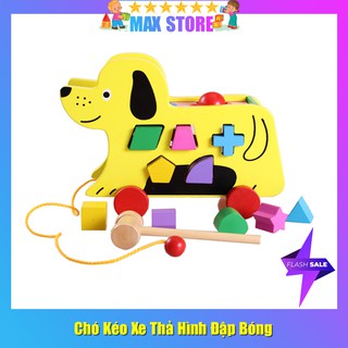 Đồ chơi gỗ - xe kéo hình chó thả hình khối kèm đập bóng