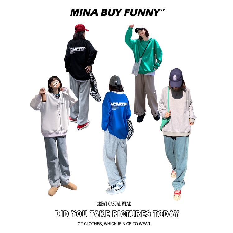 Áo Sweater Nhung Cổ Tròn Dáng Rộng In Chữ Kiểu Hàn Quốc Thời Trang Xuân Thu Cho Nữ