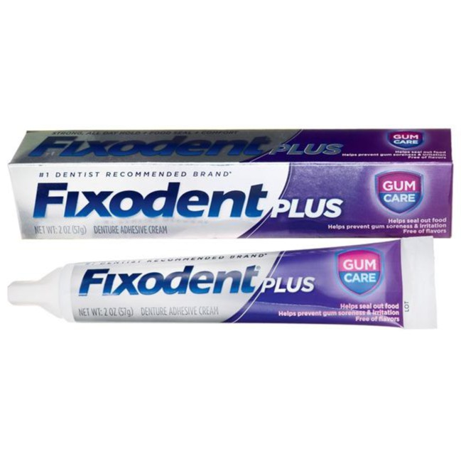 Keo dán hàm răng giả hàm tháo lắp Fixodent Plus Gum Care 57g USA chăm sóc nướu, giảm đau kích ứng nướu [dvcareshop]