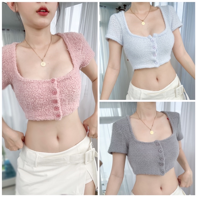 ✨ĐỢT CẢI TIẾN MỚI✨ Áo Croptop LÔNG dàn nút Sexy———— Vui lòng đọc Mô tả sản phẩm