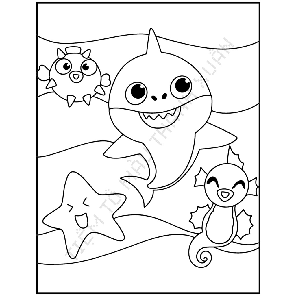 Set 10 Tờ Tranh Tô Màu Hình Baby Shark Cho Bé Tô Màu Sáp, Màu Chì - Tiệm Tô Màu Thanh Xuân