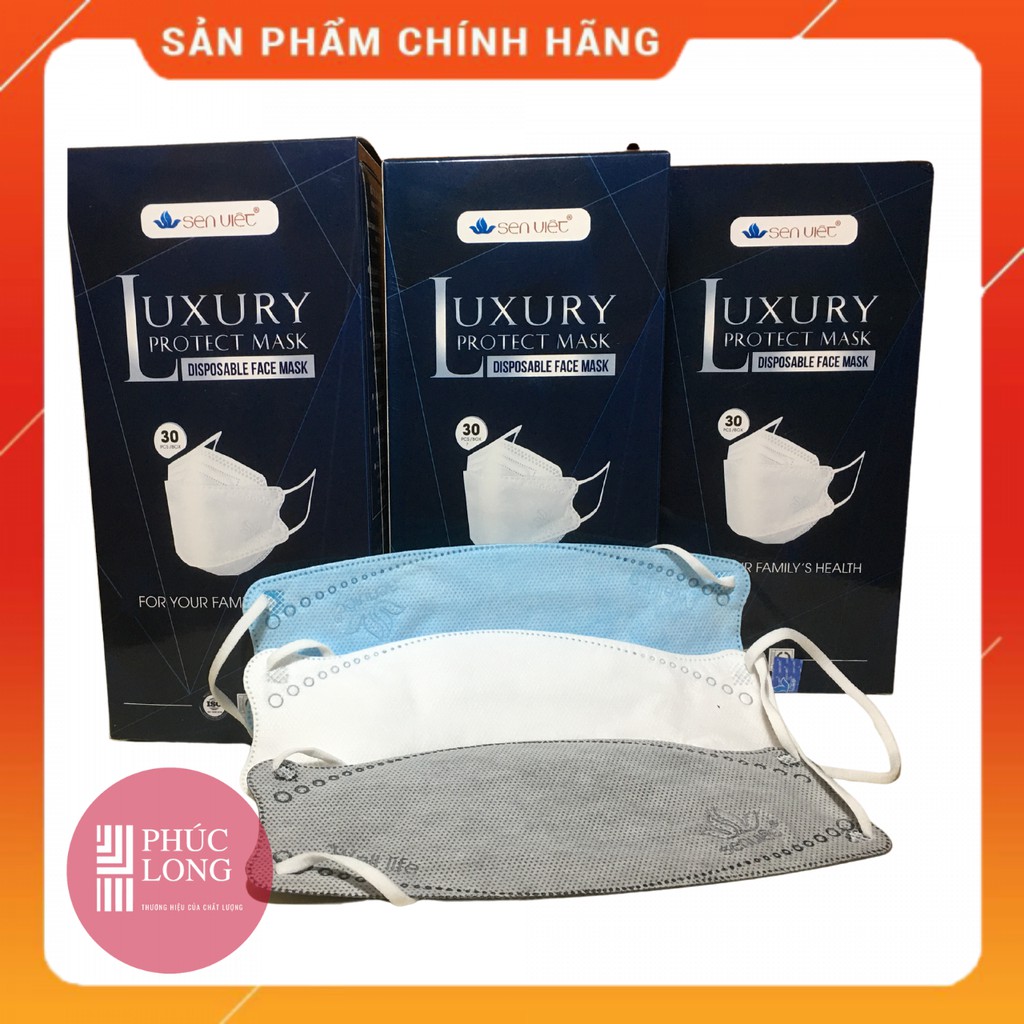 Hộp 30 chiếc Khẩu trang y tế 4D cao cấp Sen Việt Luxury - kháng khuẩn, lọc bụi - longdaiphuoc store | BigBuy360 - bigbuy360.vn