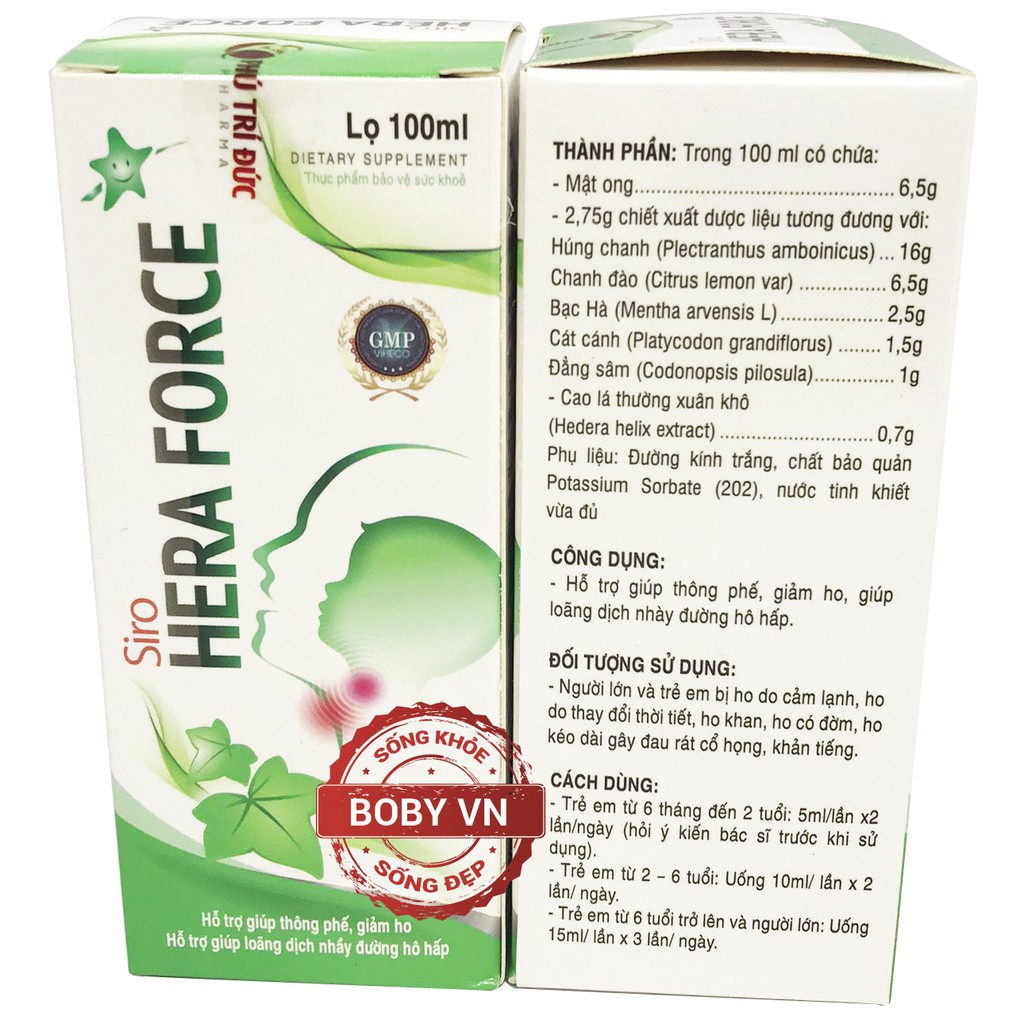 Siro Hera force hỗ trợ giúp thông phế, giảm ho, giúp loãng dịch nhày đường hô hấp - Lọ 100ml