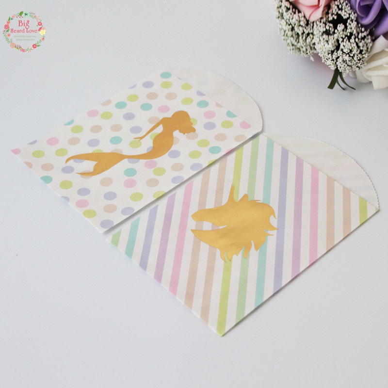 Set 12 Túi Giấy Đựng Kẹo Hình Kỳ Lân Và Nàng Tiên Cá Cho Tiệc Sinh Nhật / Đám Cưới