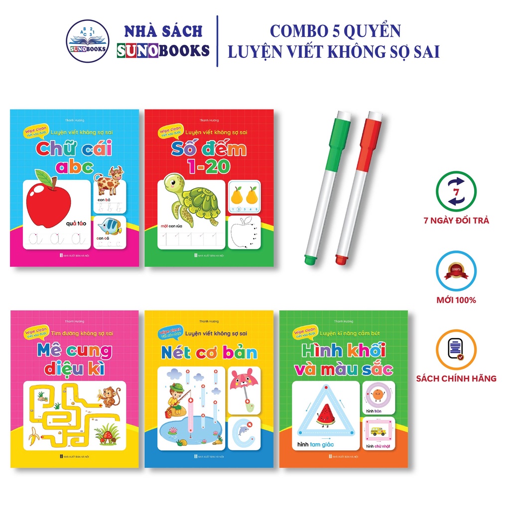 ách - Bộ Vở Viết Xóa Được - Wipe Clean: Luyện Viết Không Sợ Sai ( Bộ 5 Cuốn) - Tặng Kèm 2 Bút