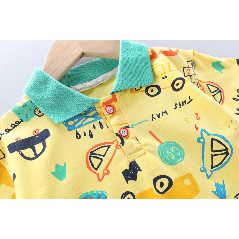 Set Đồ Mùa Hè 2 Món Gồm Áo Thun In Hình Xe Hơi Hoạt Hình Và Quần Ngắn Thời Trang Cho Bé Trai Và Gái