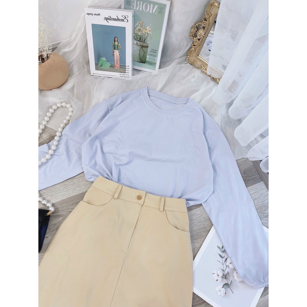 Set Áo Kiểu Nữ Tay Dài Kết Hợp Cùng Chân Váy Kaki Style Thoải Mái Năng Động, Chất Vải Cotton Siêu Mịn, Mát | BigBuy360 - bigbuy360.vn