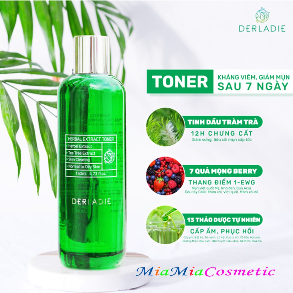 Toner Nước Hoa Hồng Tràm Trà DERLADIE Giảm Mụn Kiềm Dầu Derladie Herbal Extract Tee Tree Toner [NHẬP KHẨU CHÍNH HÃNG]