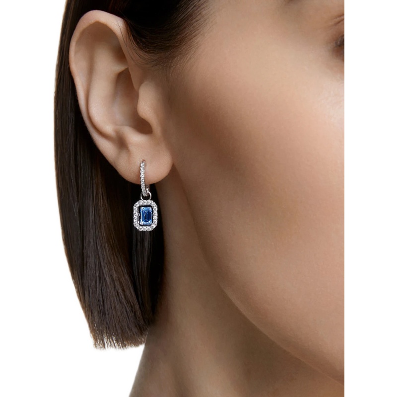 Swarovski Bông Tai Hình Vuông Đính Đá Pha Lê Màu Xanh Dương Xinh Xắn Cho Nữ