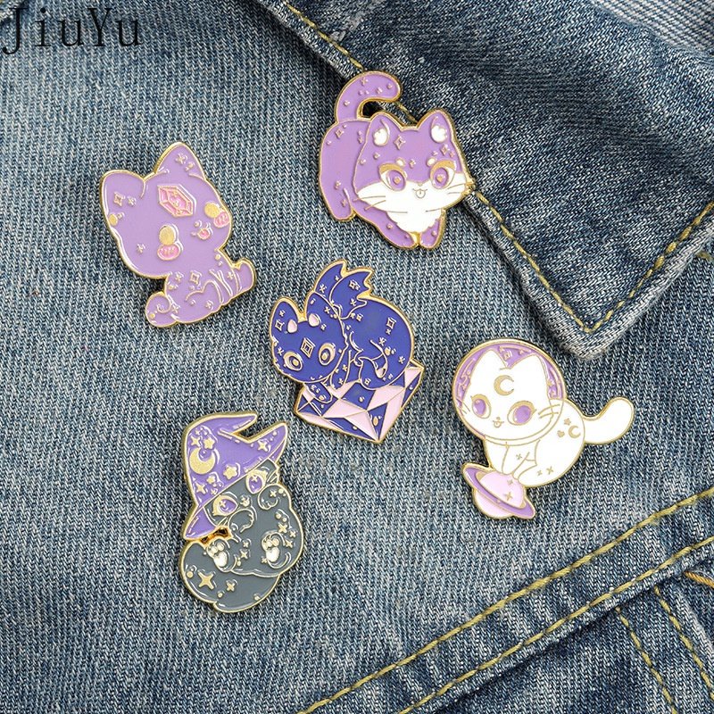 Ghim Cài Áo Hình Phù Thủy / Mèo / Bí Ngô Halloween Tráng Men Sáng Tạo