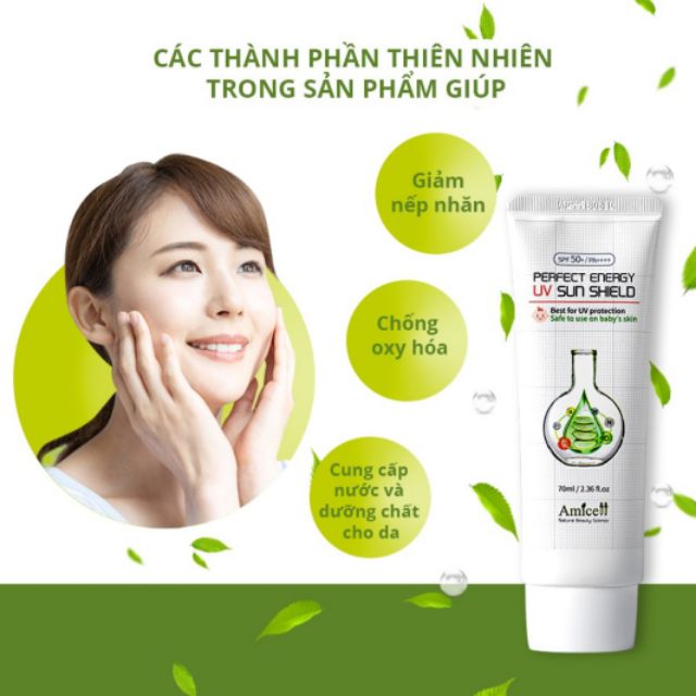 Kem chống nắng AMICELL SPF50+/PA++++ Perfect Energy UV Sun Shield dùng được cho trẻ em 70ml