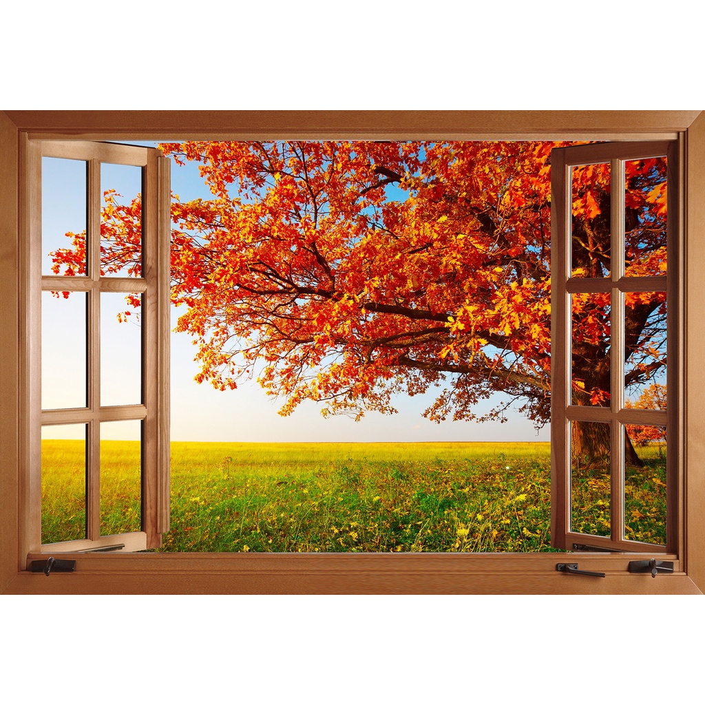 TRANH DÁN TƯỜNG 3D Ô CỬA SỔ NHÌN RA PHONG CẢNH THIÊN NHIÊN ĐẸP - TRANH DÁN TƯỜNG GIẢ CỬA SỔ