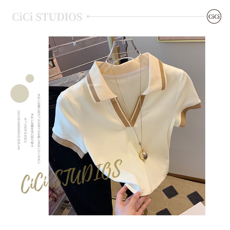 Pure desire for hot girls high waist slim short style design sense Polo collar short sleeved t-shirt women's summer 2022 new T-shirt blouse