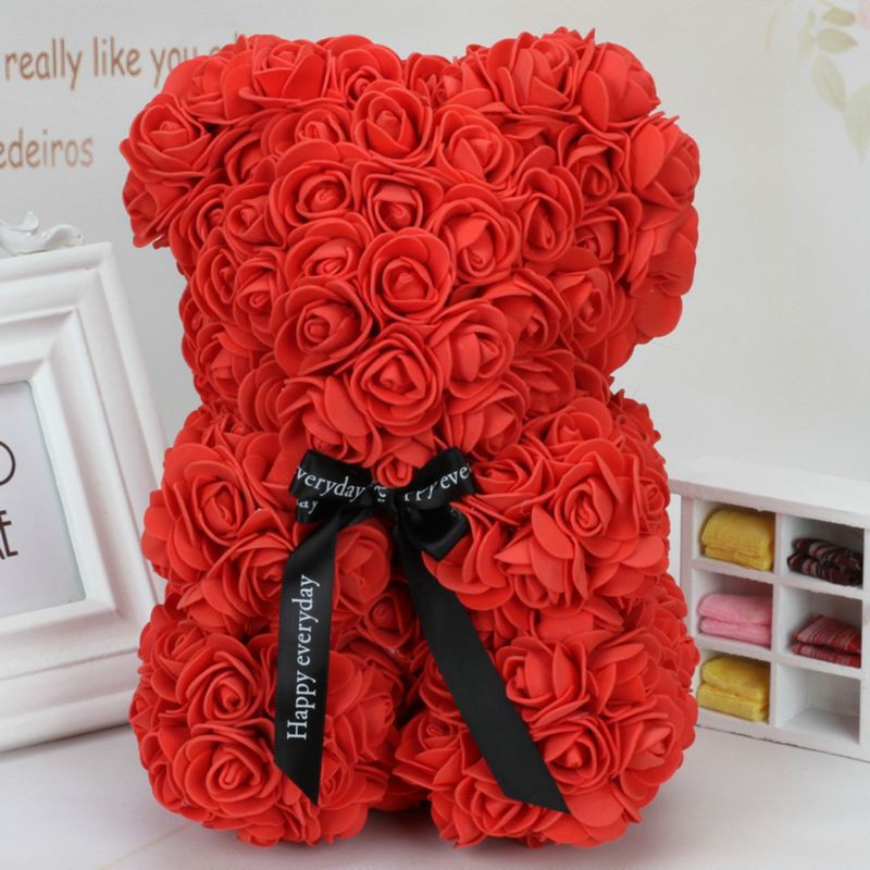 Búp bê hình gấu làm từ hoa phong cách thời trang cho trang trí và làm quà