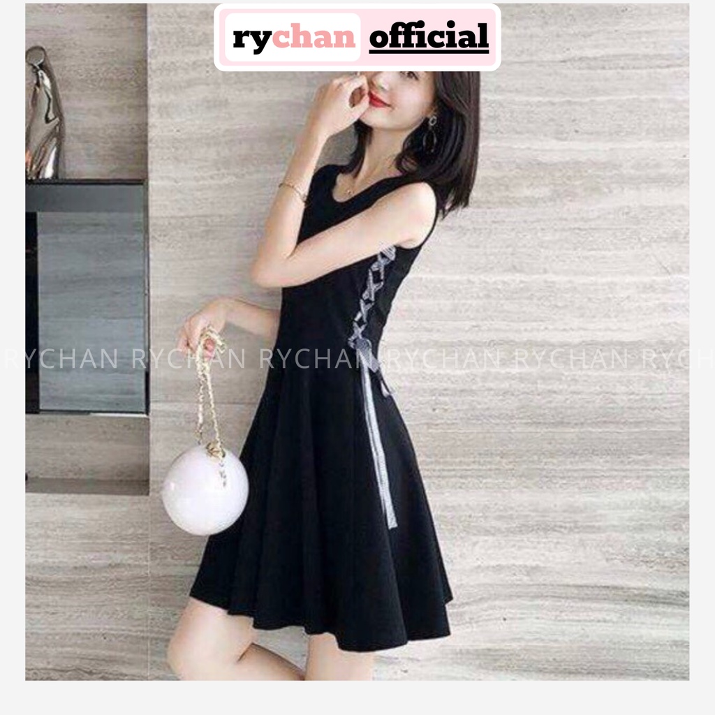 DX031 - Đầm Xòe Đen Sát Nách Đan Dây Eo Đầm Đi Chơi