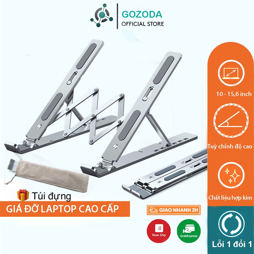 Giá đỡ Laptop , MacBook , Ultrabook chất liệu bằng nhôm điều chỉnh độ cao , chống mỏi cổ, hỗ trợ tản nhiệt, dễ gấp gọn