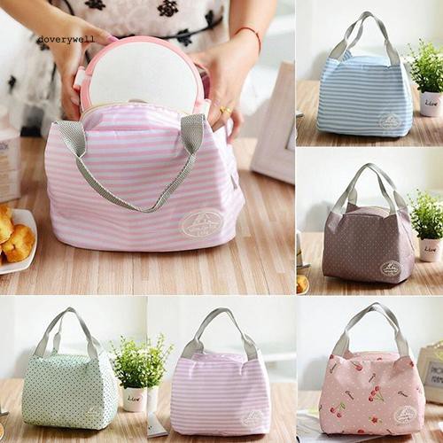 Túi đựng cơm trưa bằng vải kết hợp lá tin giữ nhiệt họa tiết xinh xắn tiện dụng