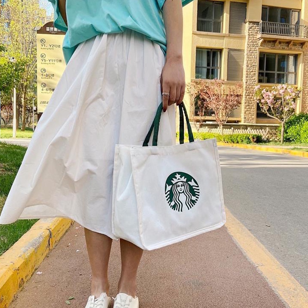 Túi xách vải canvas cỡ lớn 35cm in hình starbucks cá tính thời trang