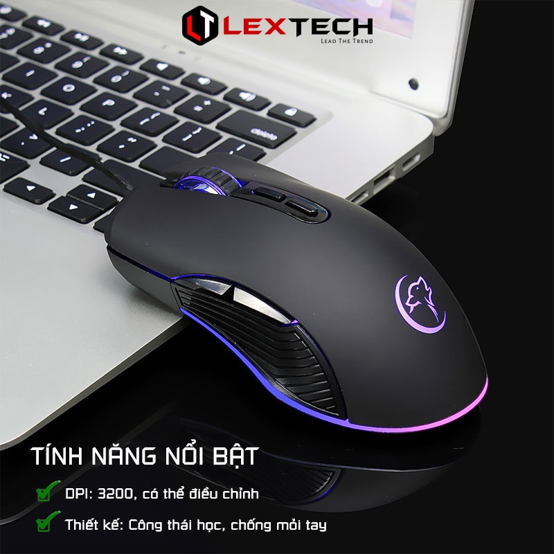 Chuột gaming có dây 3200 DPI LED 4 màu cho laptop máy tính bàn Lextech CG830