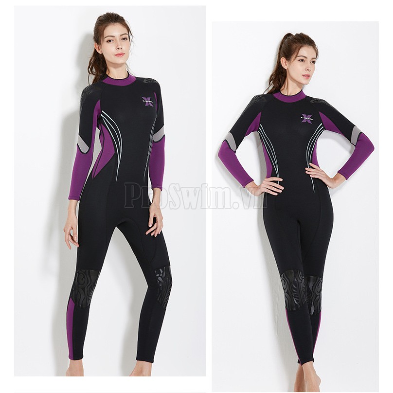 Bộ Bơi Liền Nữ Giữ Nhiệt Dày Wetsuit 3mm Đen Chống Lạnh Chuyên Bơi Mùa Đông