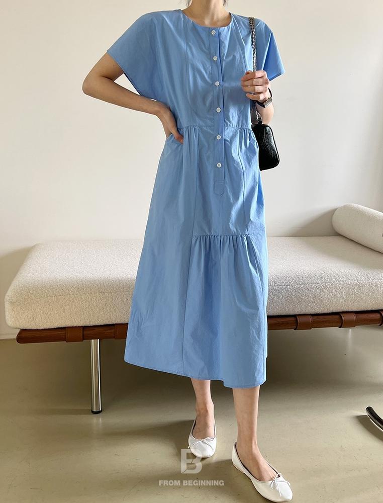 Đầm Tay Ngắn Cổ Tròn Màu Trơn Dáng Rộng 50465