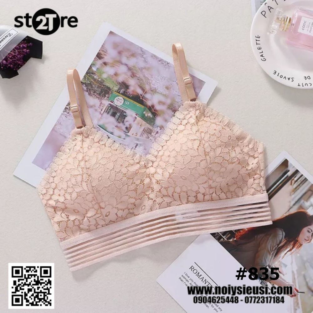 Áo lót bralette ren hoa phối viền sọc mouse mõng cài sau 3 móc khoá 835