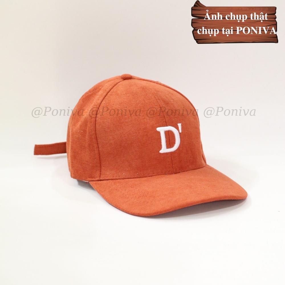 Mũ lưỡi trai ❤️ Nón kết thêu chữ D' chất nhung mịn form unisex D636 phong cách Ulzzang Thời trang PONIVA siêu hot
