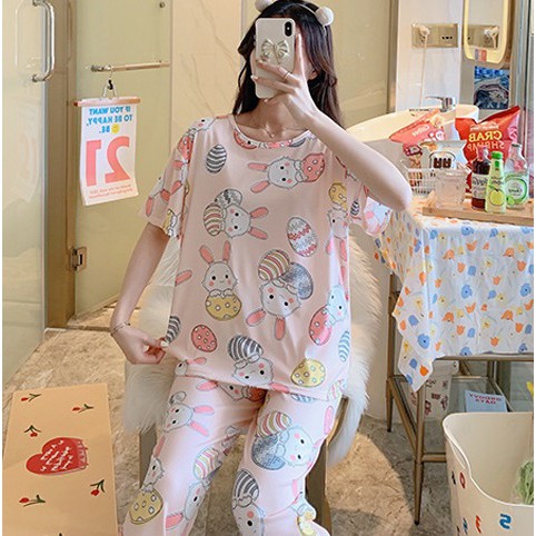 Set đồ ngủ tay ngắn quần dài thỏ Trắng DN126 (có ảnh thật)