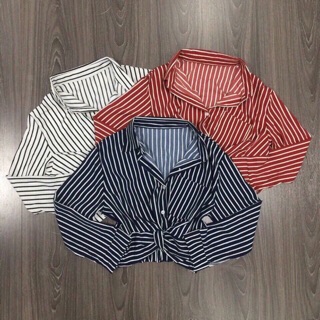 Áo Sơ Mi Sọc Thun Xoắn Eo Siêu Hot