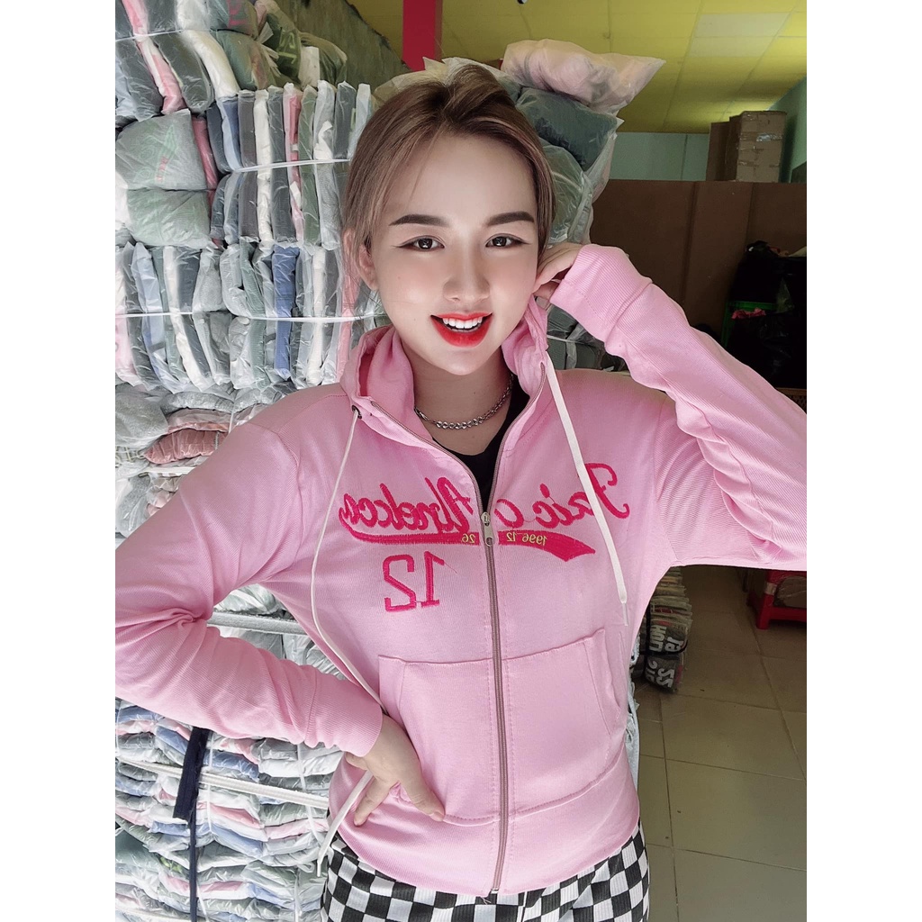 Áo khoác nữ có nón chất thun gân tăm mềm mát co giãn lên phom siêu ôm dáng phối sọc dễ thương